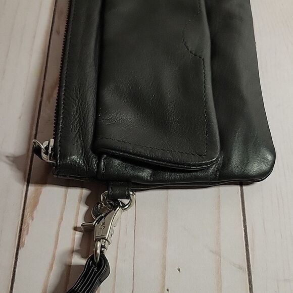 DAY & MOOD PINE CLUTCH BLACK DISTRESSED LEATHER CLUTCH WRISTLET BAG - Picture 8 of 12